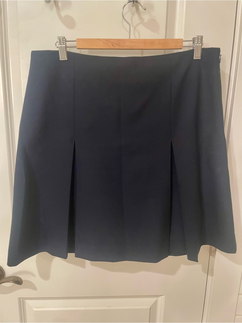 Navy wool pleated mini skirt